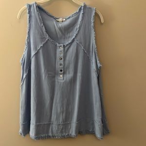 White Birch Blue Frayed Top - Large